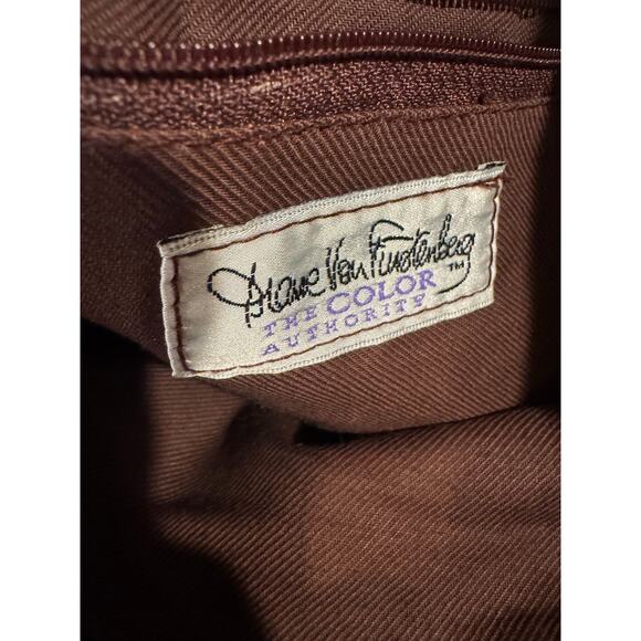 Vintage Y2K Diane von Furstenberg Brown Nylon Faux Croc Trim Tote Bag - Picture 8 of 12